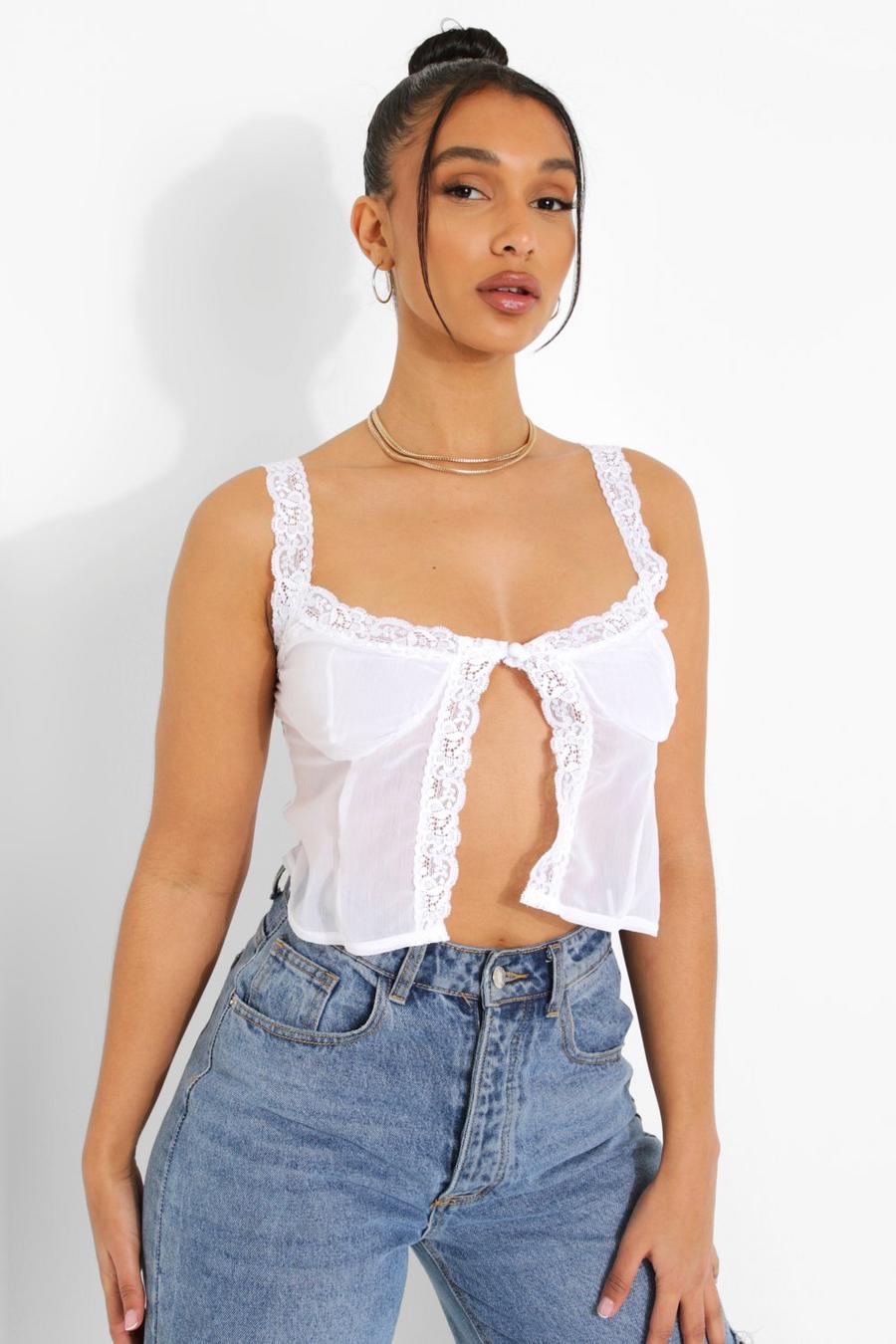 White Lace Trim Cut Out Cami Top image number 1