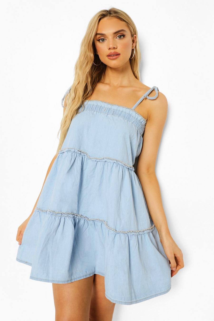 Mid blue Tiered Chambray Swing Dress image number 1