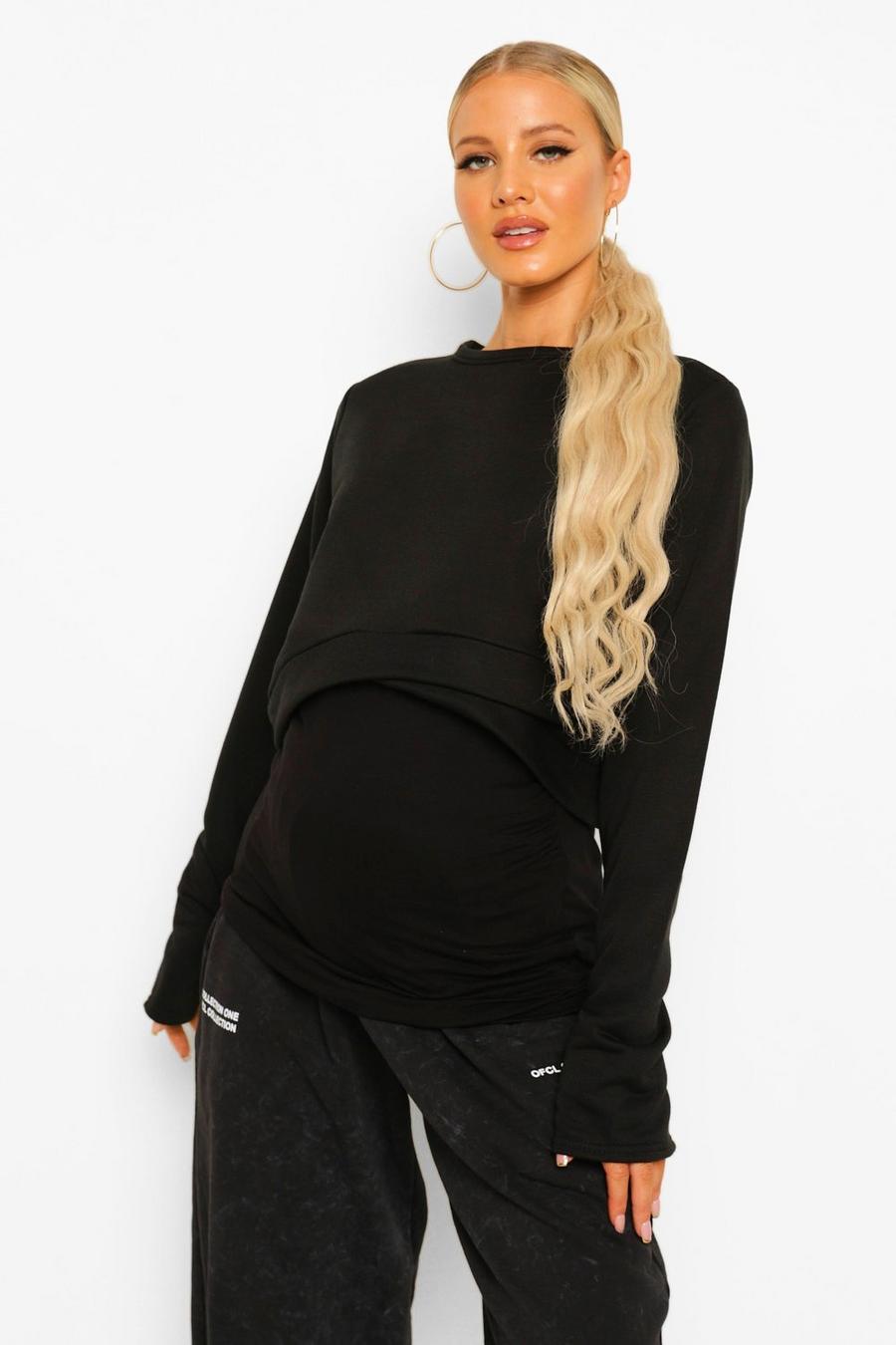 Black Maternity Overlay Sweatshirt image number 1
