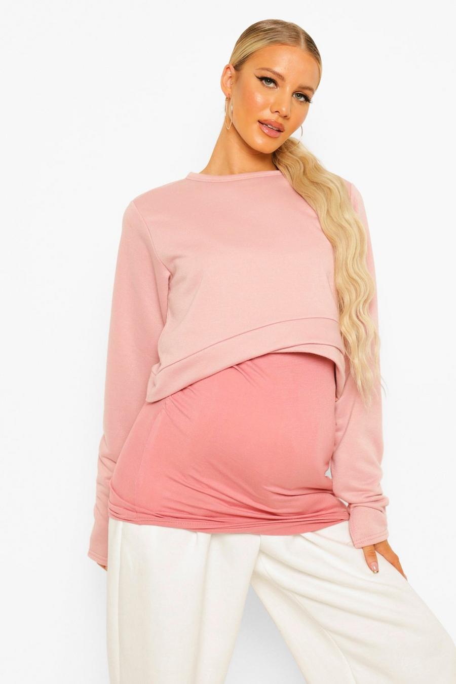 Maternité - Sweat-shirt à superposition, Vieux rose image number 1