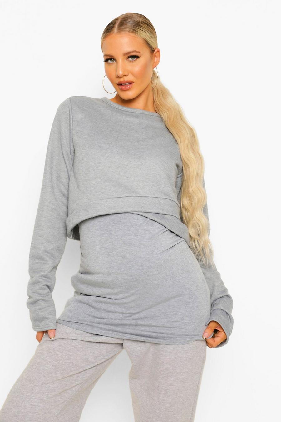 Grey marl Maternity Overlay Sweatshirt image number 1