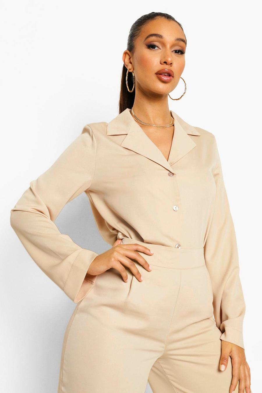 Relaxed Fit Shirt aus mattem Satin , Sand image number 1