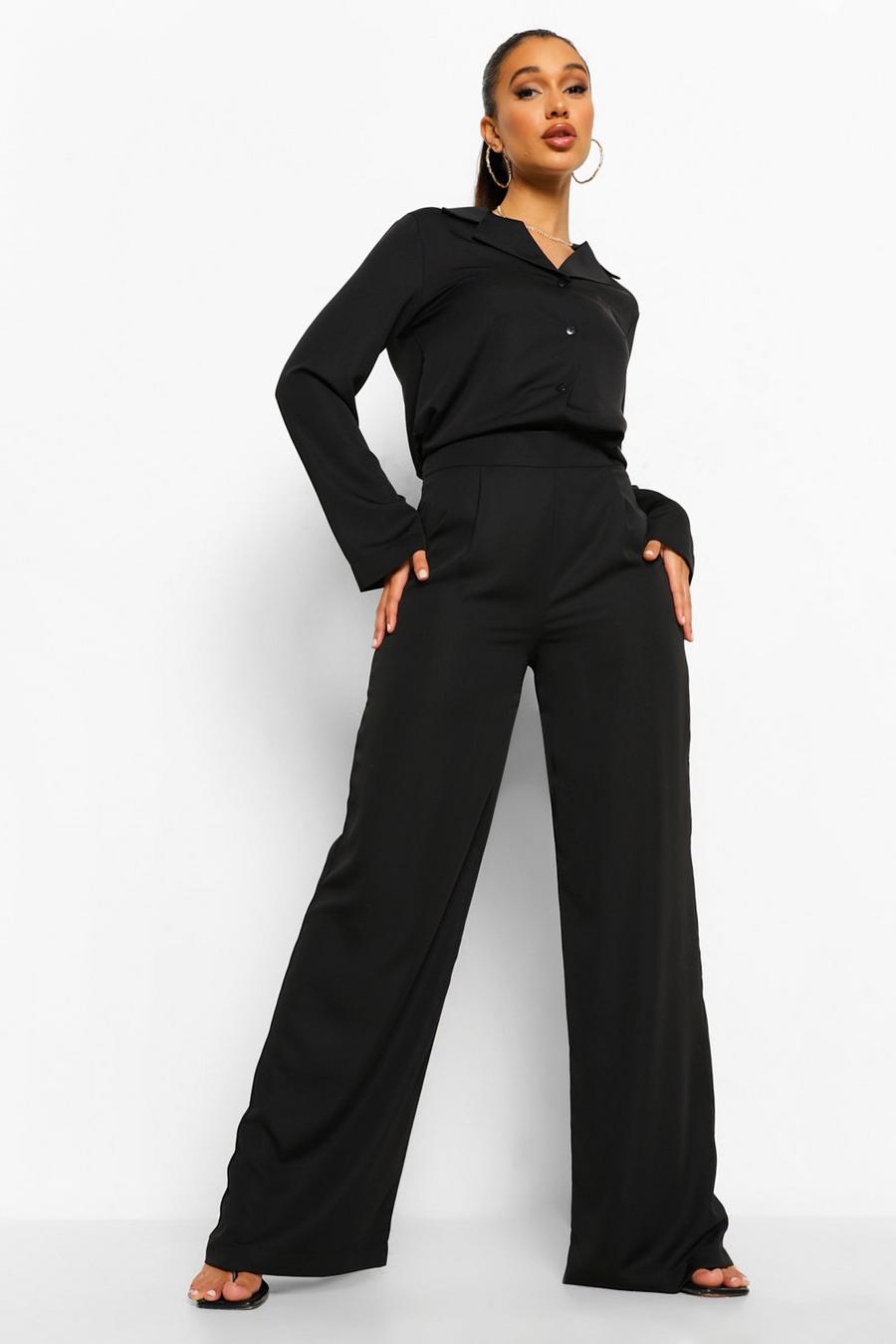 Black Relaxed Fit Matte Satin Wide Leg Trousers image number 1