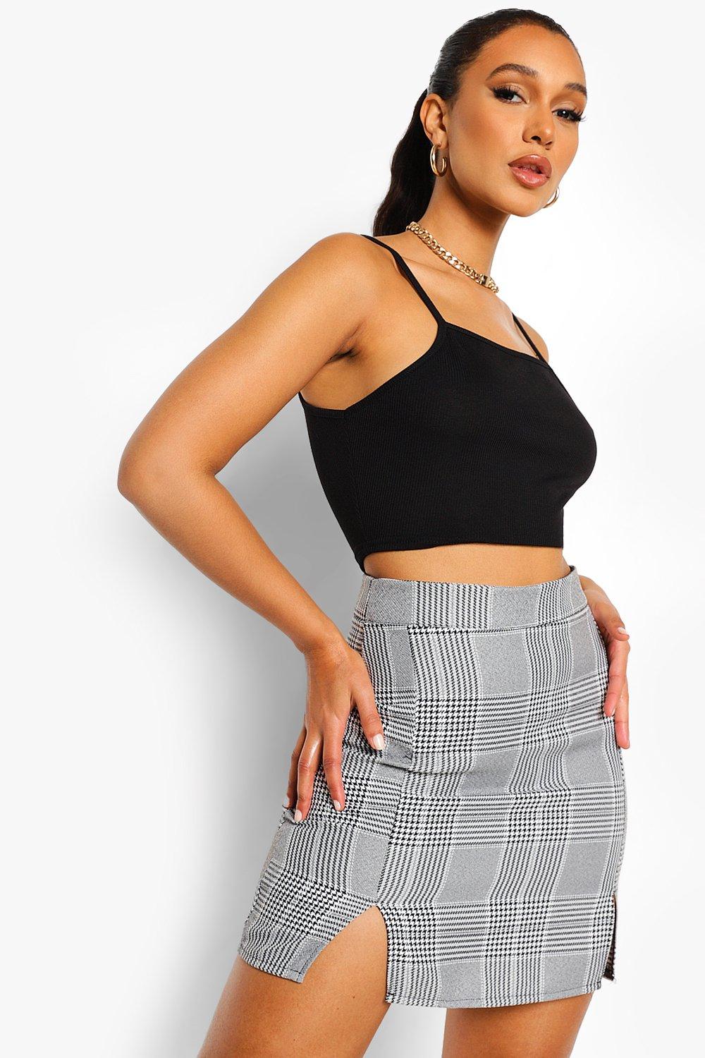 Black Mini Dogtooth Check A Line Skirt