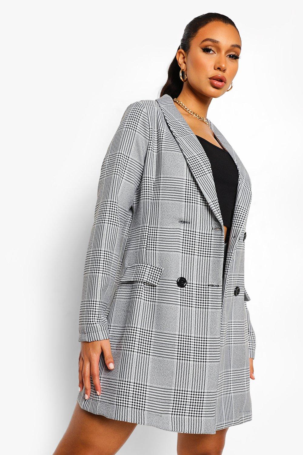 Black Mini Dogtooth Check Oversized Blazer