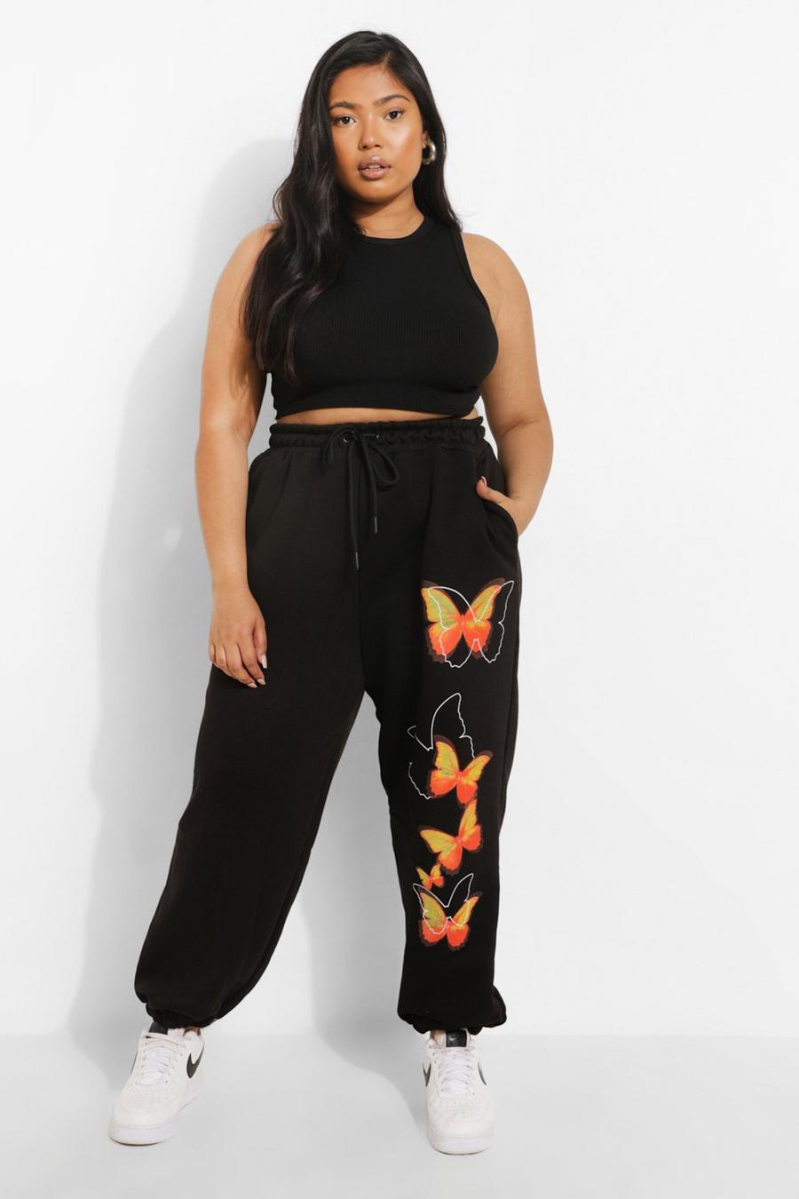 Black Plus Butterfly Print Oversized Joggers image number 1