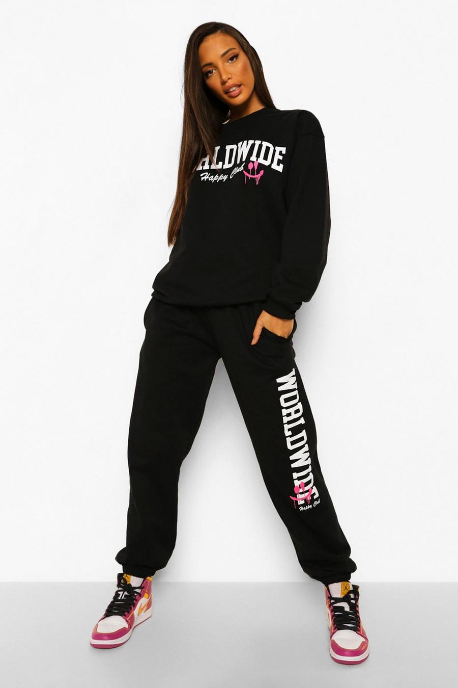 Black Tall Happy Club Sweatshirt Tracksuit image number 1