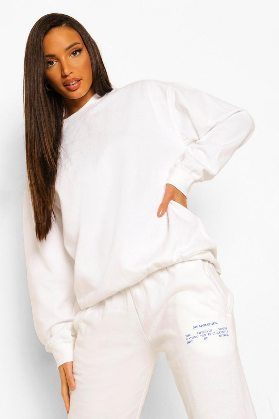 לבן חליפת טרנינג עם סווטשירט עם כיתוב Lifestyle לנשים גבוהות image number 1