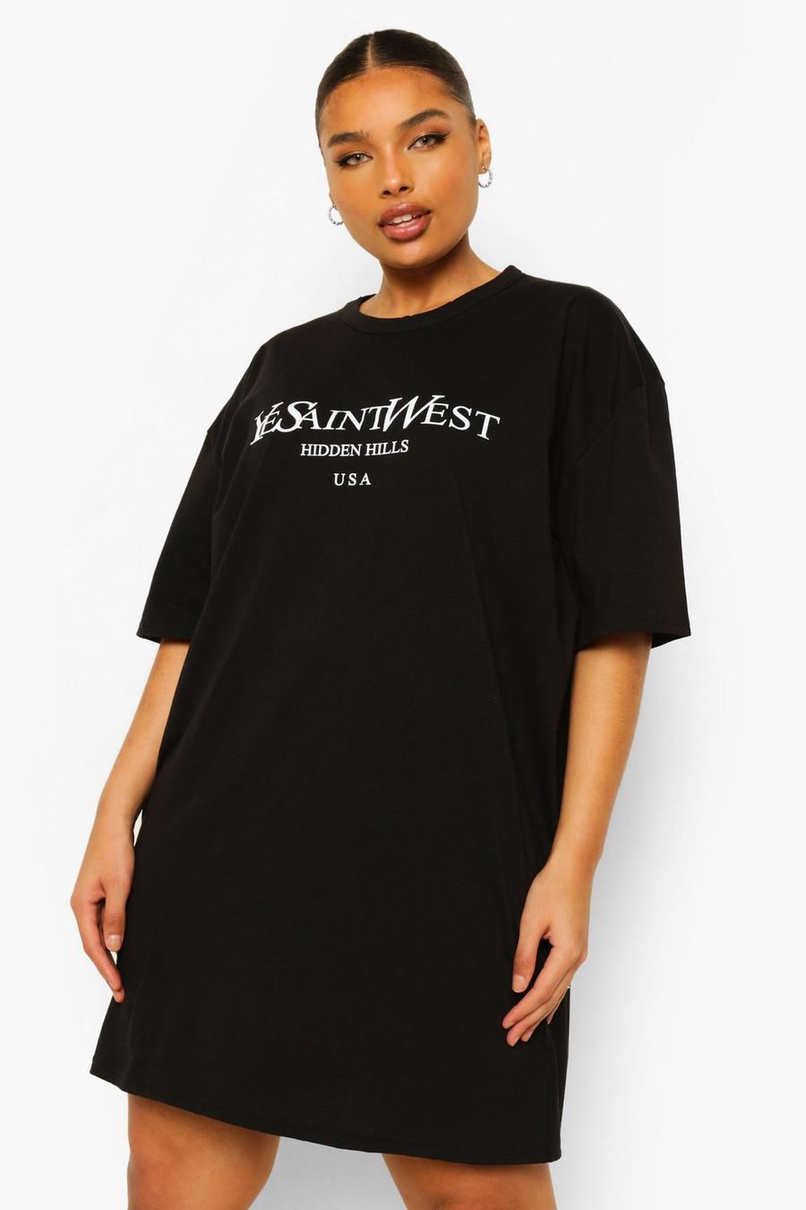 Vestito T-shirt Plus Size con scritta Ye Saint West, Nero image number 1