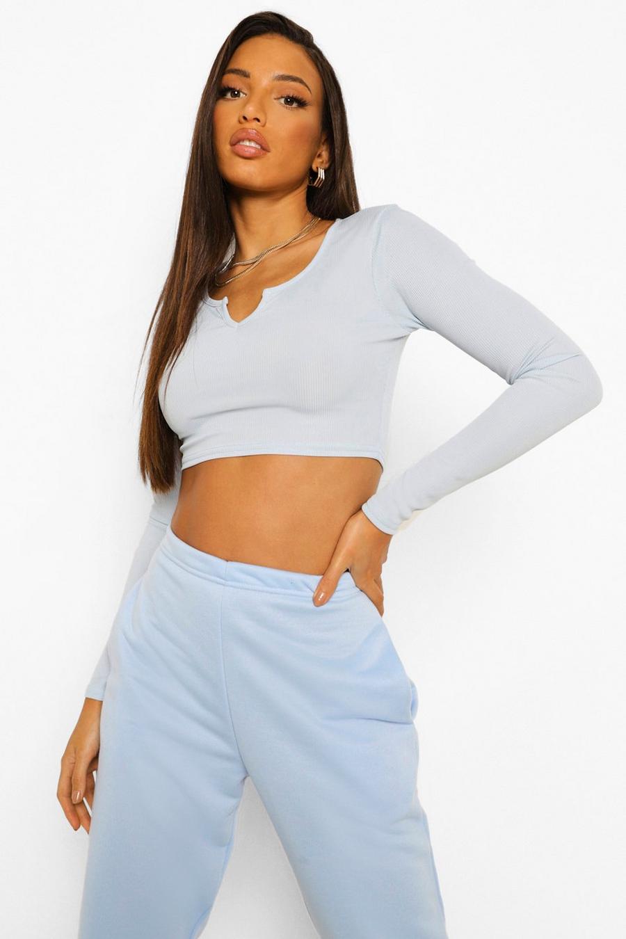 Sky Tall Notch Rib Long Sleeve Crop Tracksuit image number 1