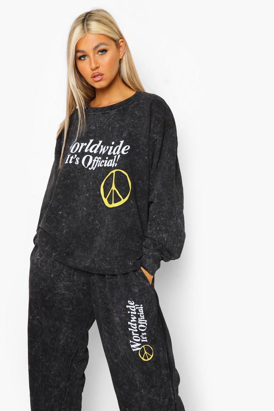 Charcoal Tall Acid Peace Worldwide Sweat Tracksuit image number 1
