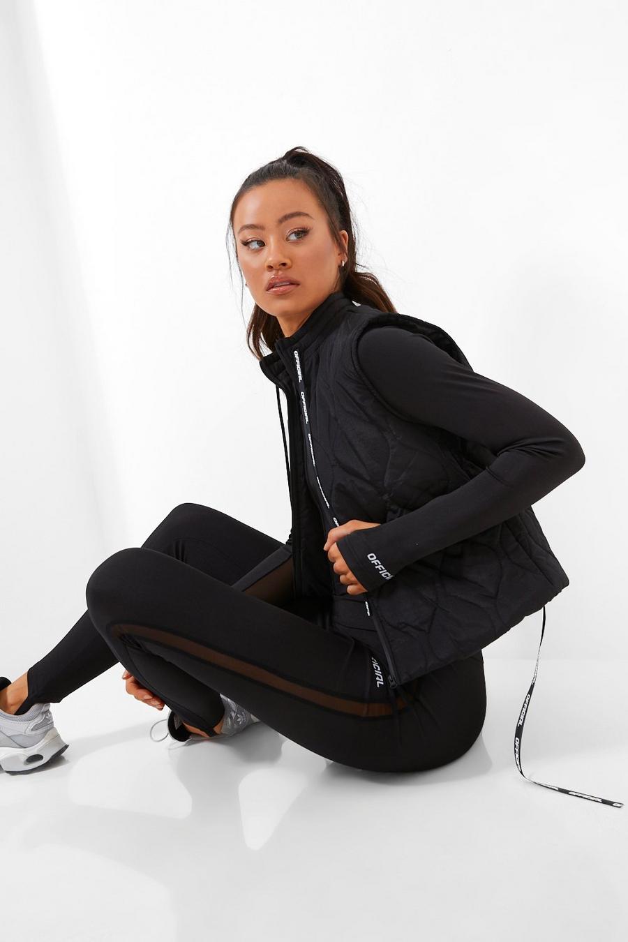Black High Shine Quilted Tech Gym Body Warmer image number 1