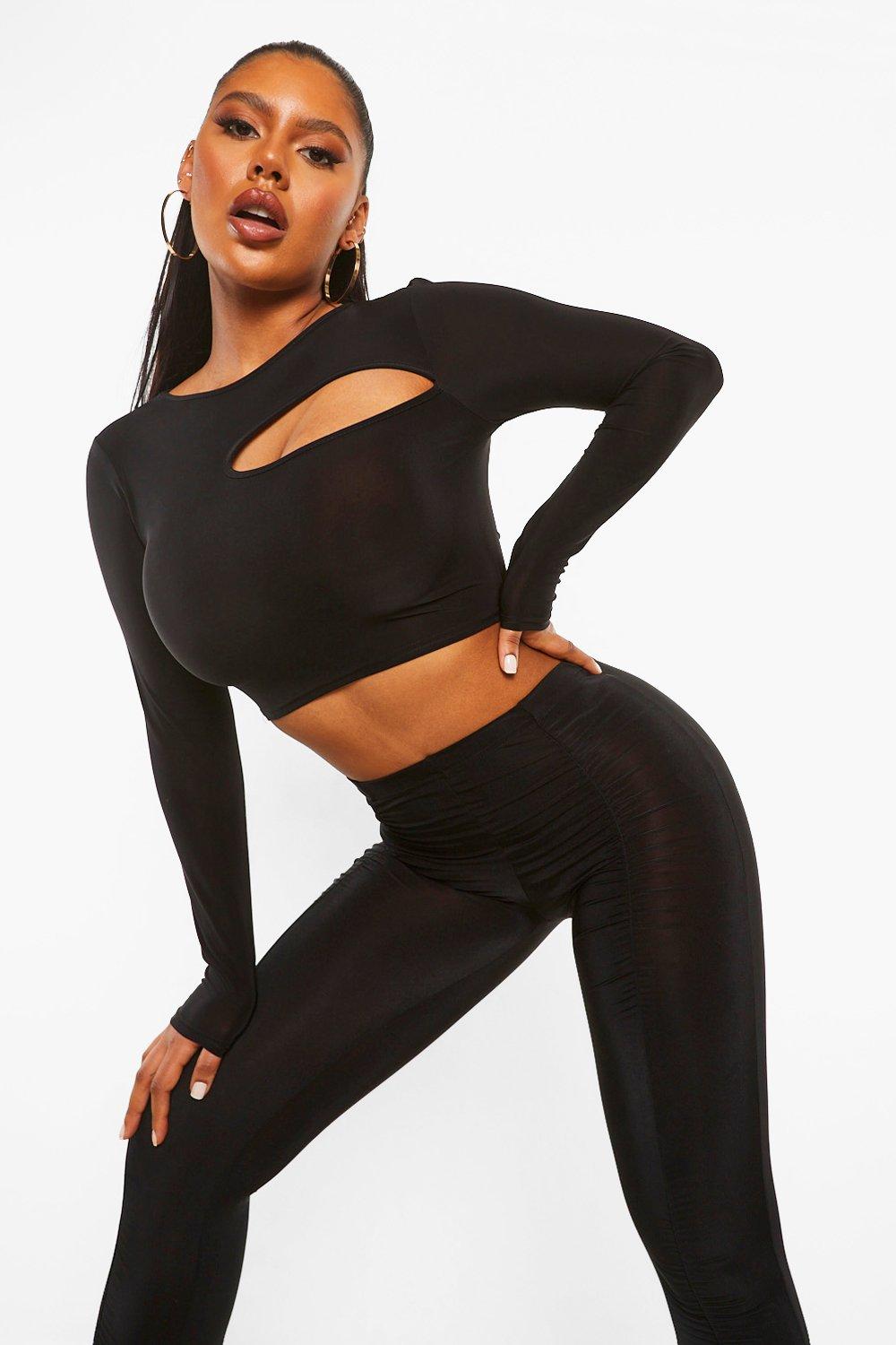 Buy Boohoo Long Sleeves Tie Front Yoga Top In Black