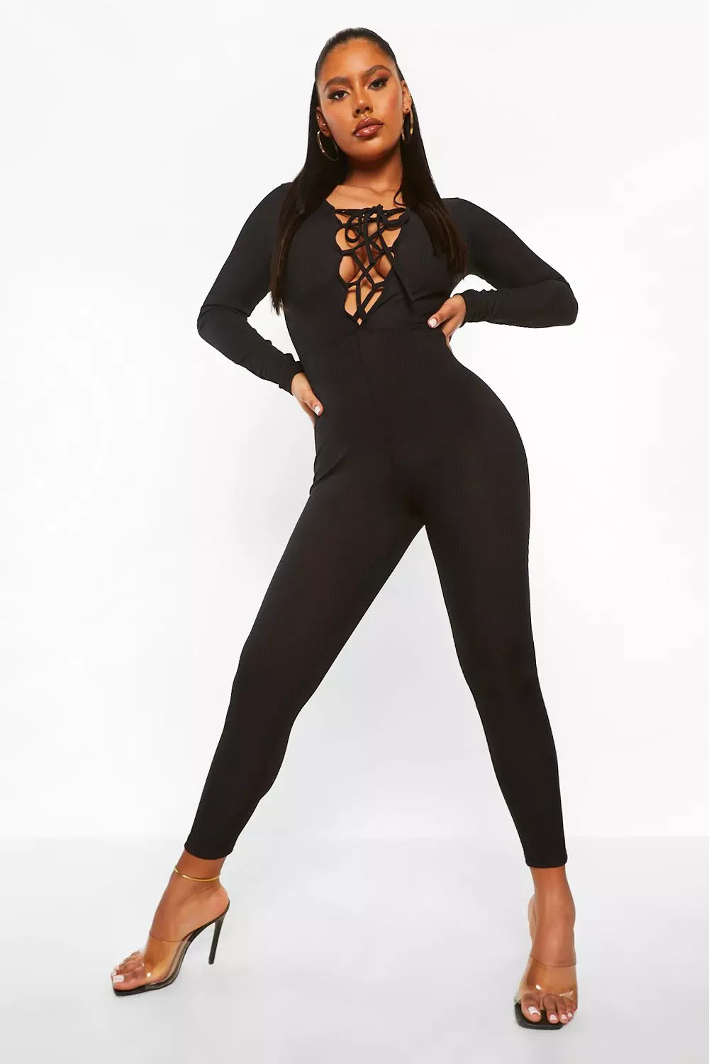 Black lace up jumpsuit on sale