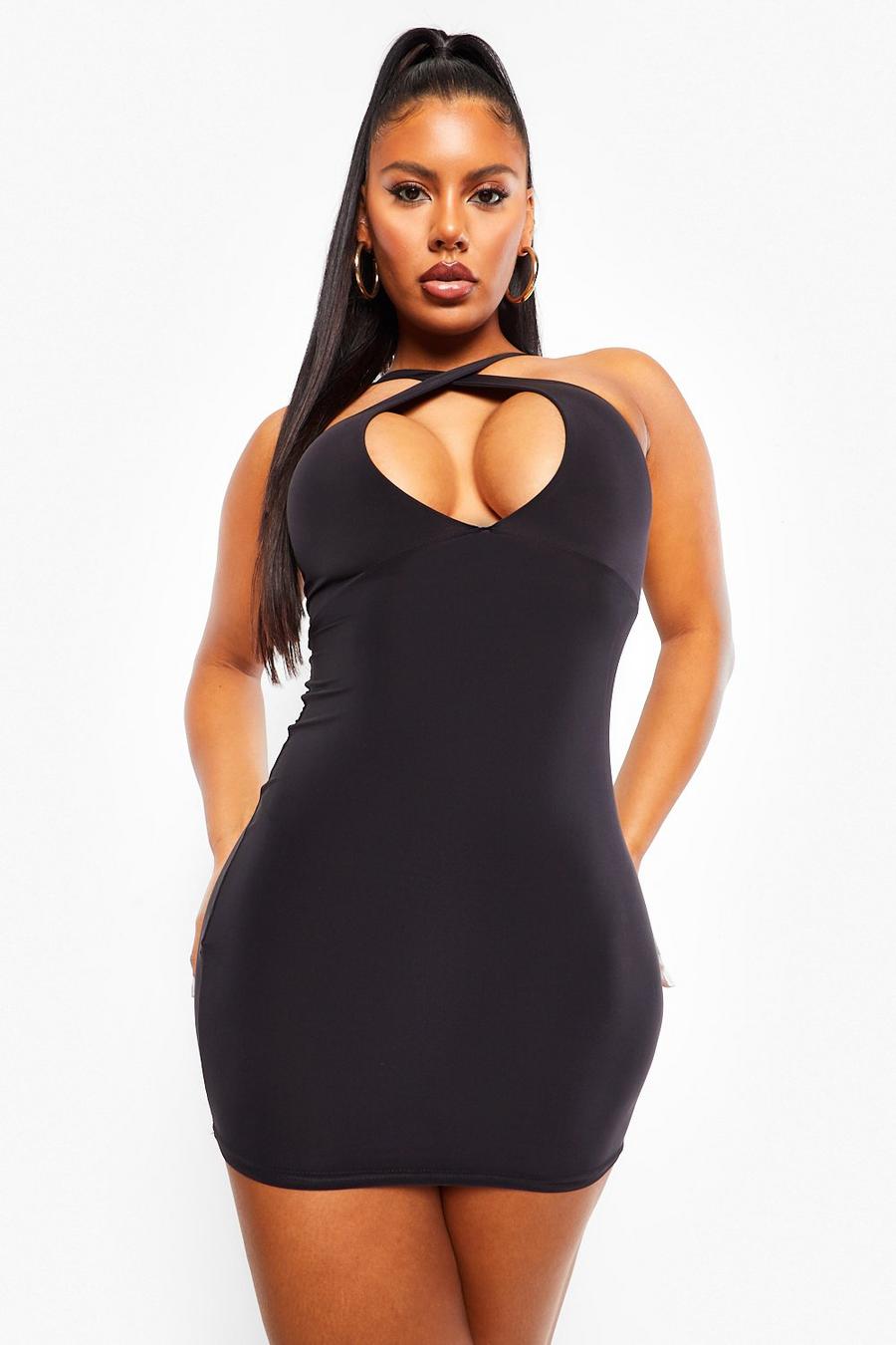 Black Slinky Cross Front Cut out Bodycon image number 1