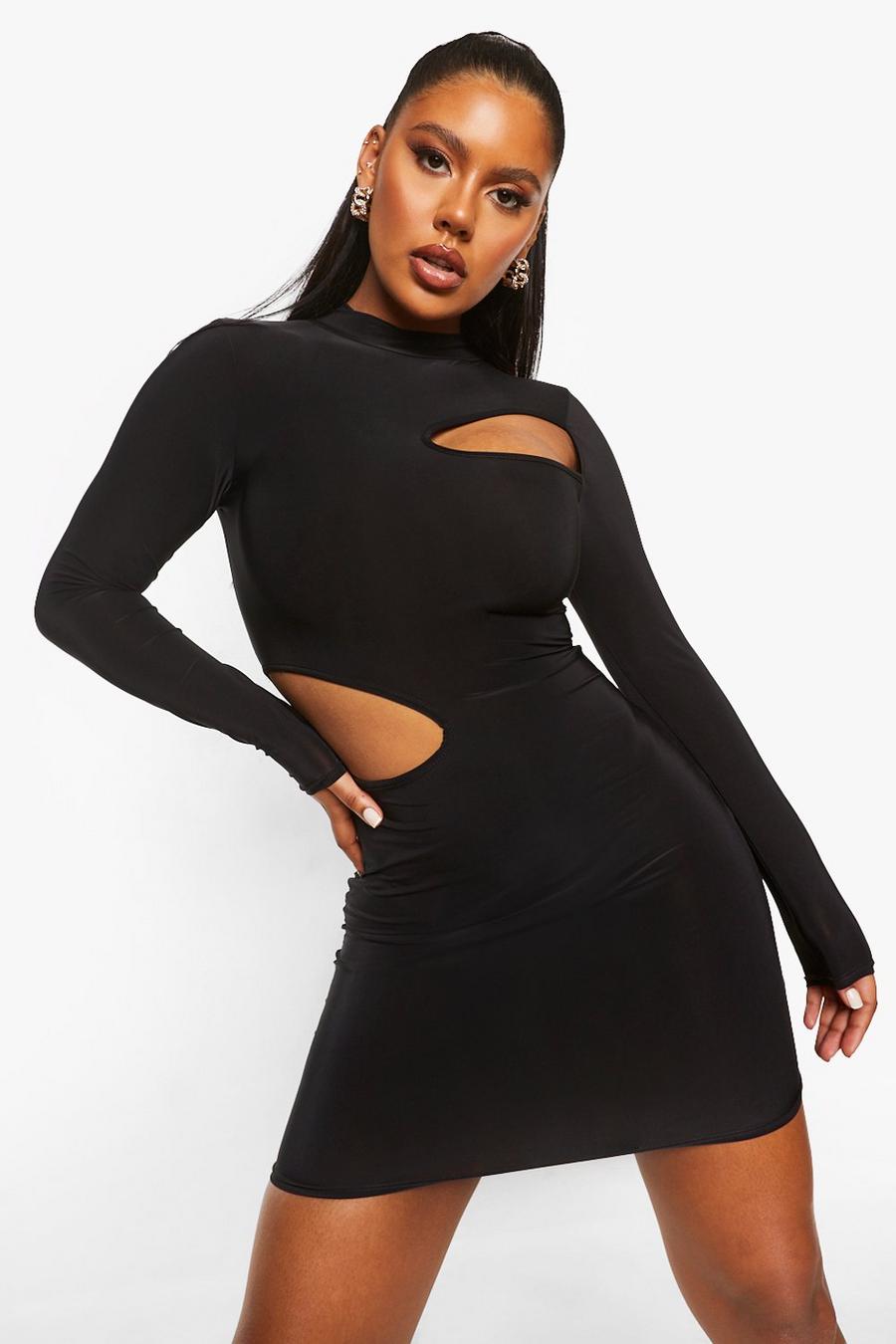 Black Slinky High Neck Cut out Bodycon image number 1
