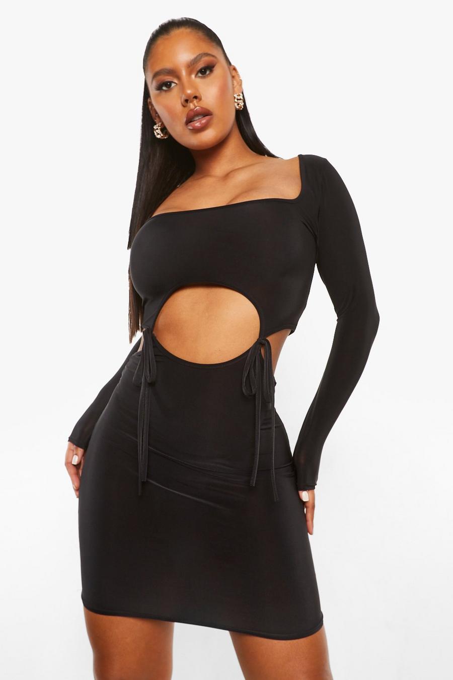 Black Slinky Square Neck Cut out Bodycon image number 1