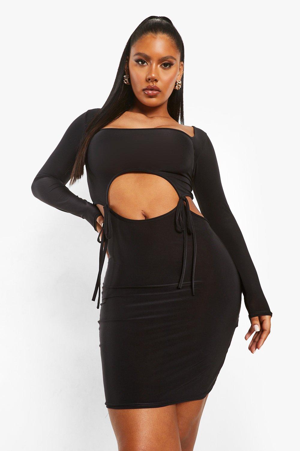 Slinky Square Neck Cut out Bodycon boohoo