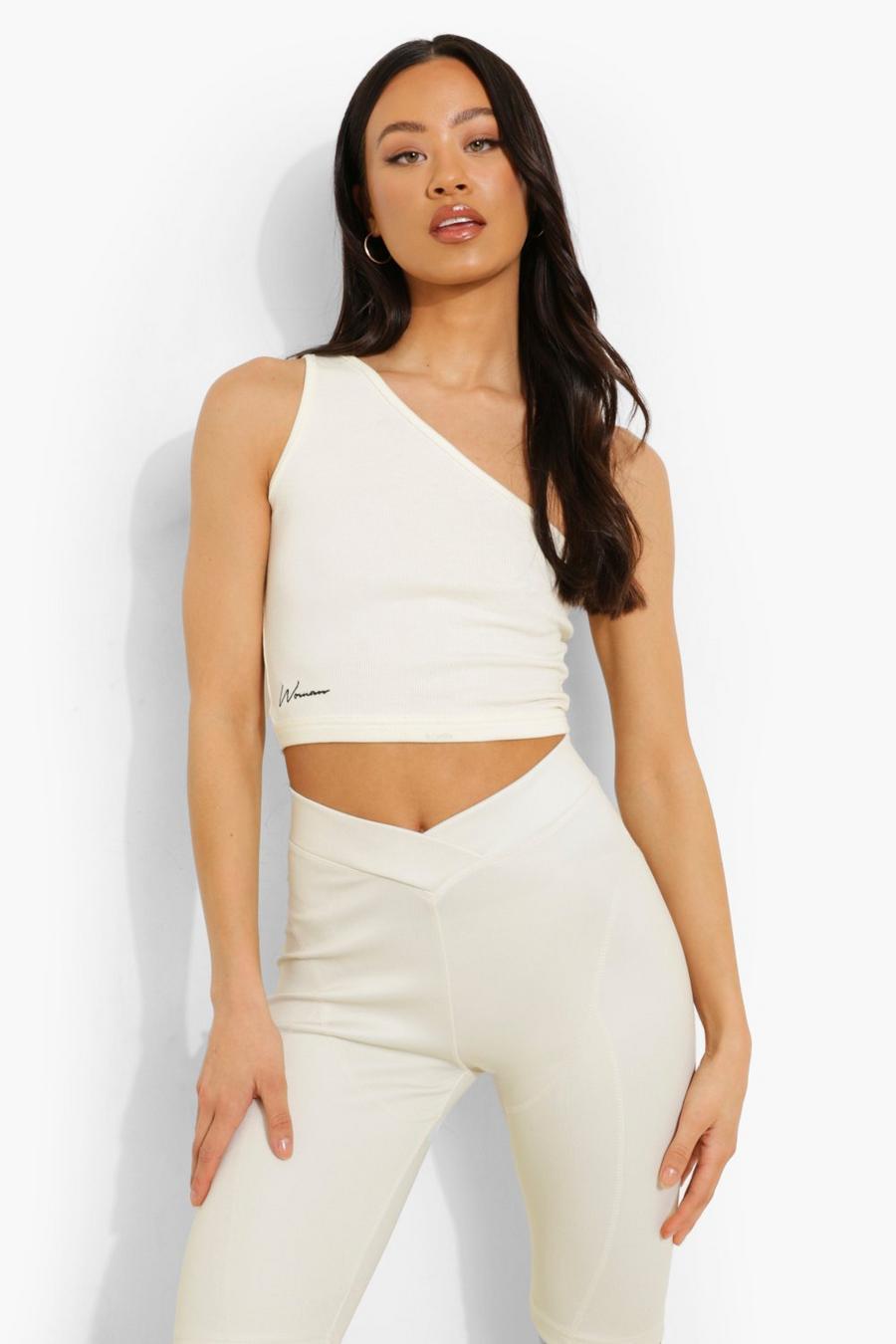 Ivory Woman Embroidered One Shoulder Crop Top image number 1