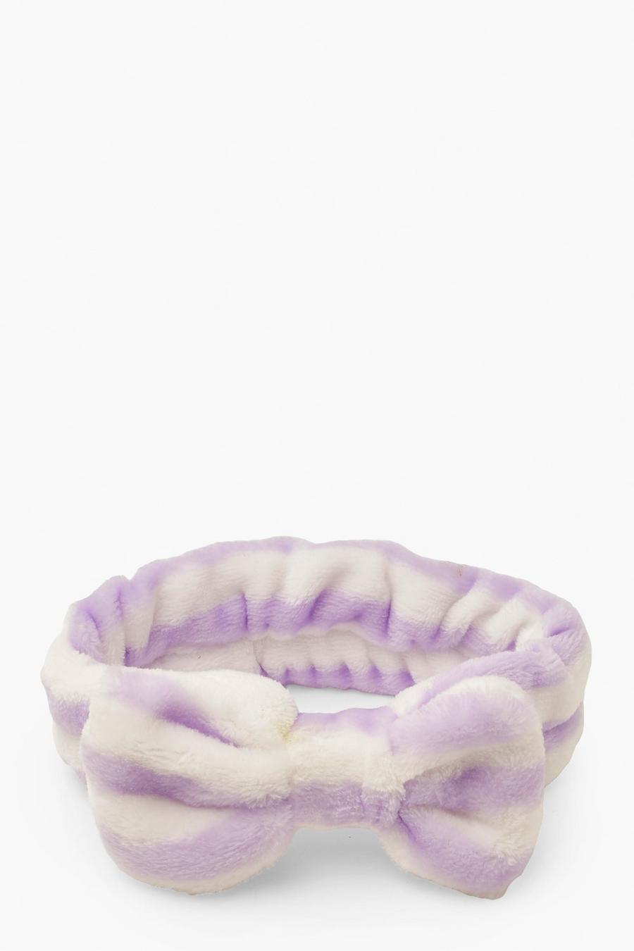 Lilac Pastel Stripe Fluffy Bow Headband image number 1