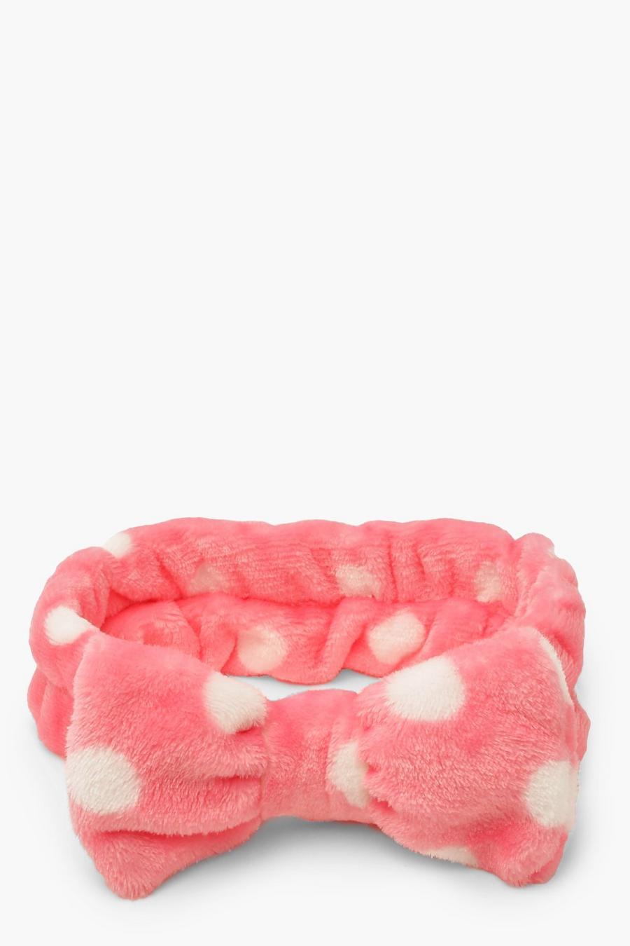 Hot Pink Spotty Fluffy Bow Headband image number 1