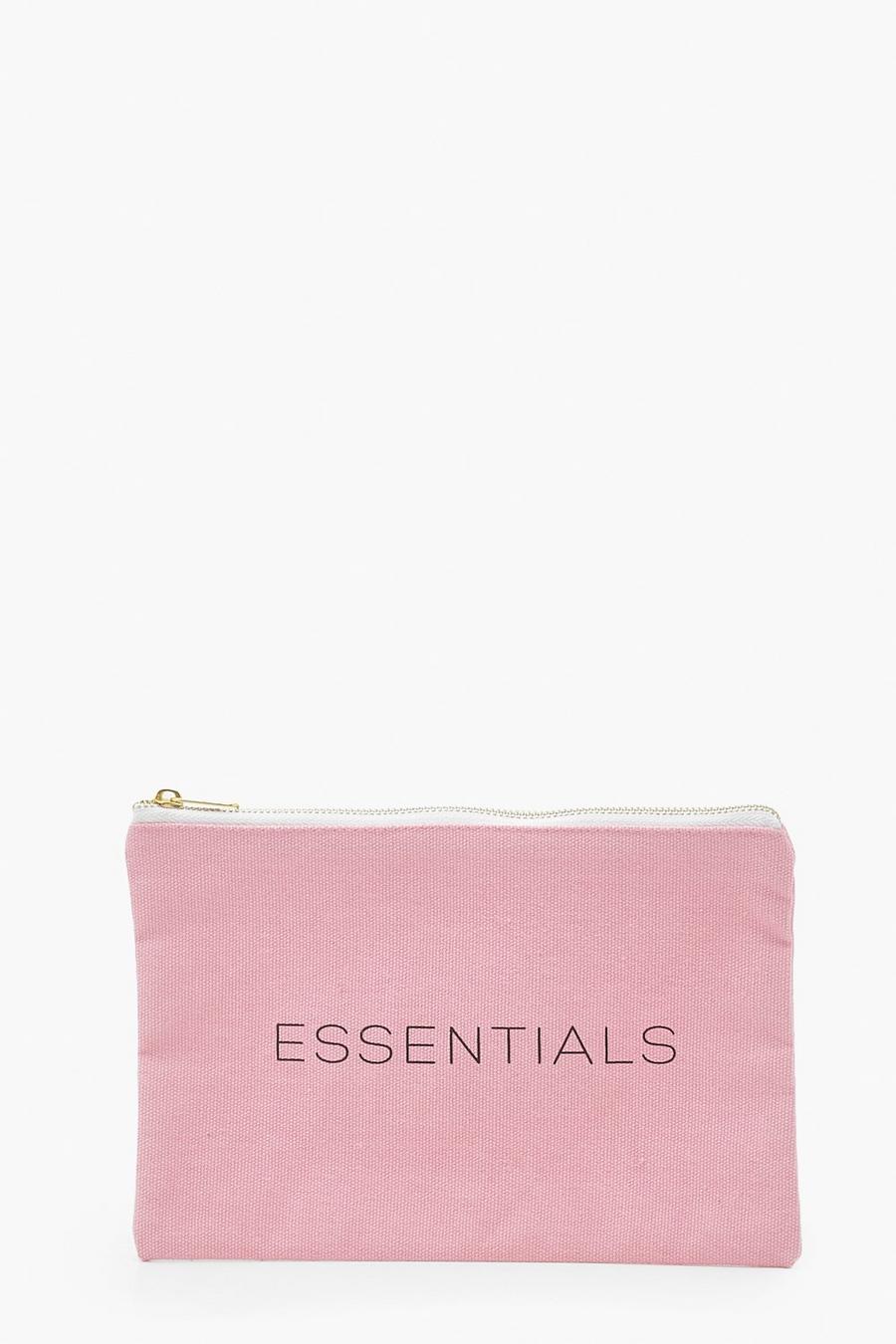 Baby pink Essentials Slogan Canvas Makeup Bag image number 1