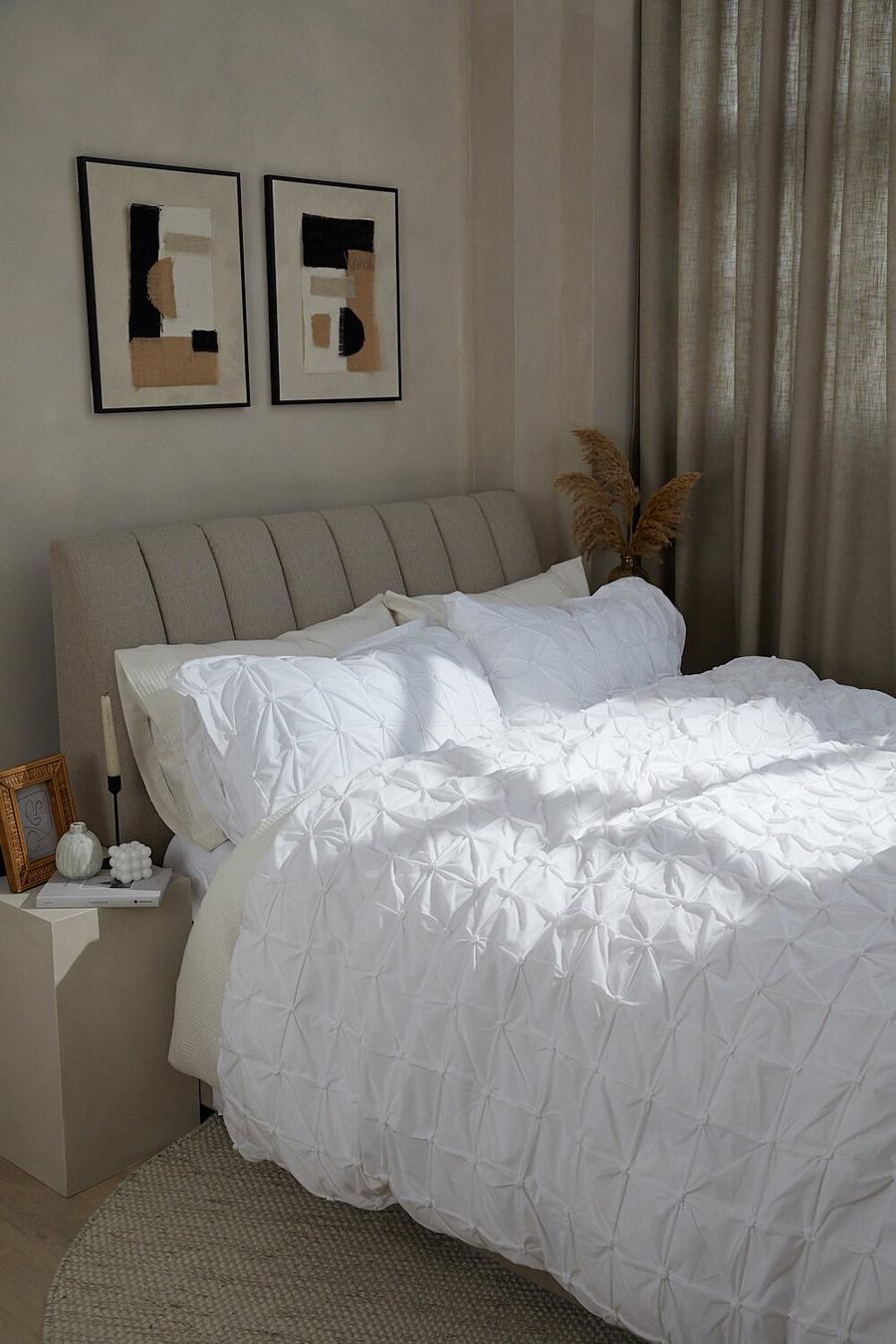 סט כיסוי מיטה לבן זוגי עם קפלים וכיווצים image number 1