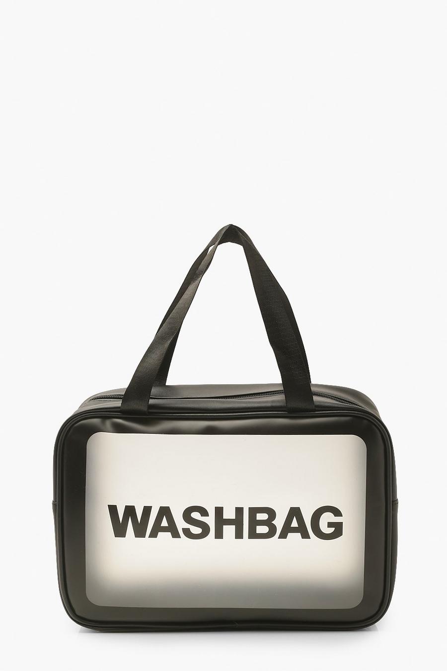 Black Clear Slogan Washbag With Handle image number 1