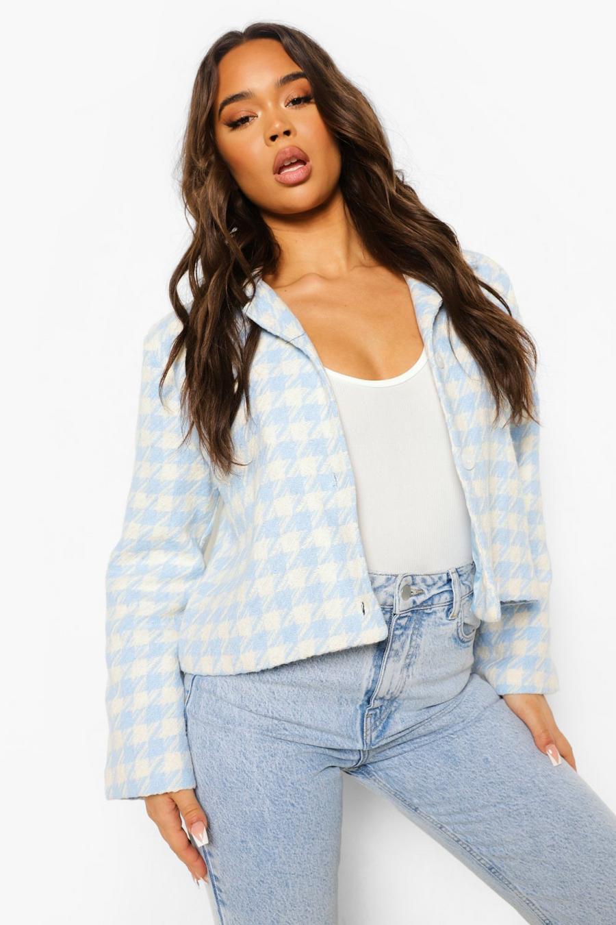 Pastel blue Dogtooth Boxy Wool Look Shacket image number 1