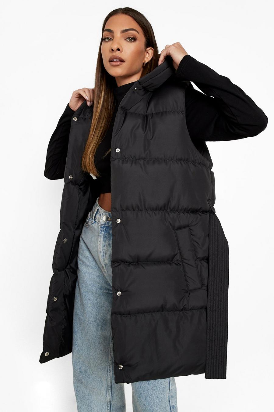 Black Belted Longline Puffer Gilet