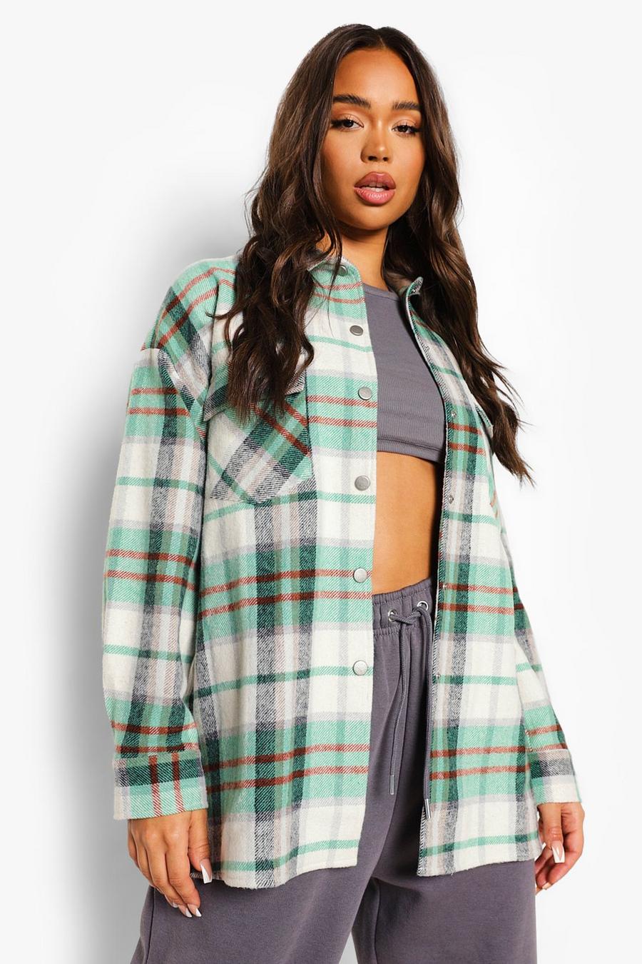 Green Oversized Check Shacket image number 1