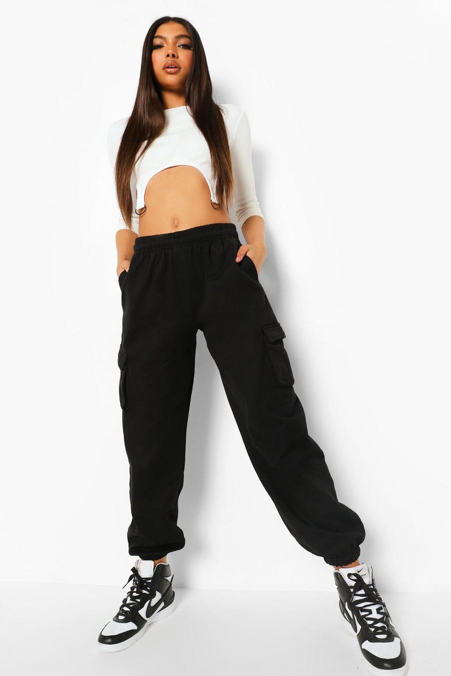 Black Tall Cargo Combat Track Pants image number 1