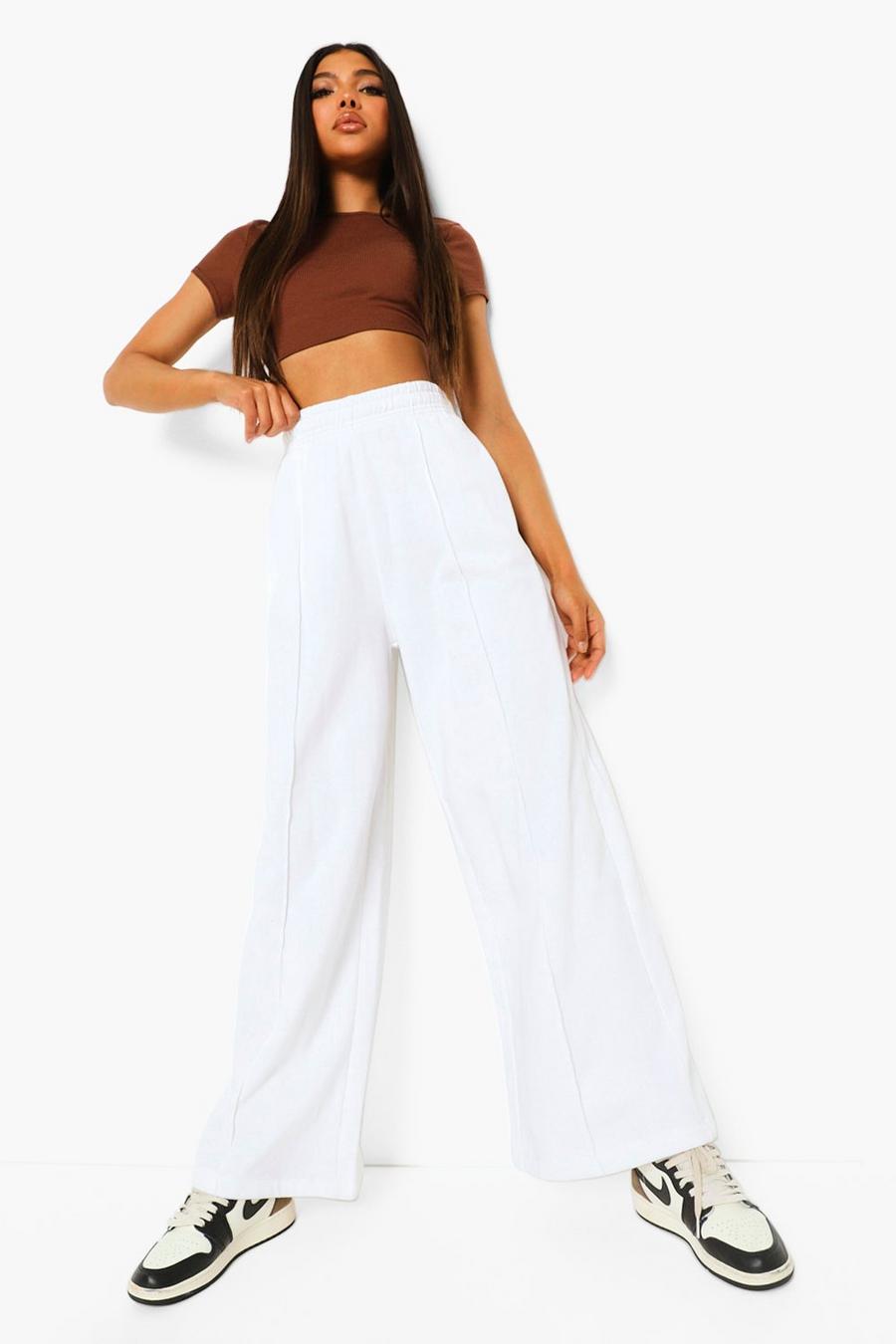 White Tall Seam Wide Leg Flare Joggers image number 1