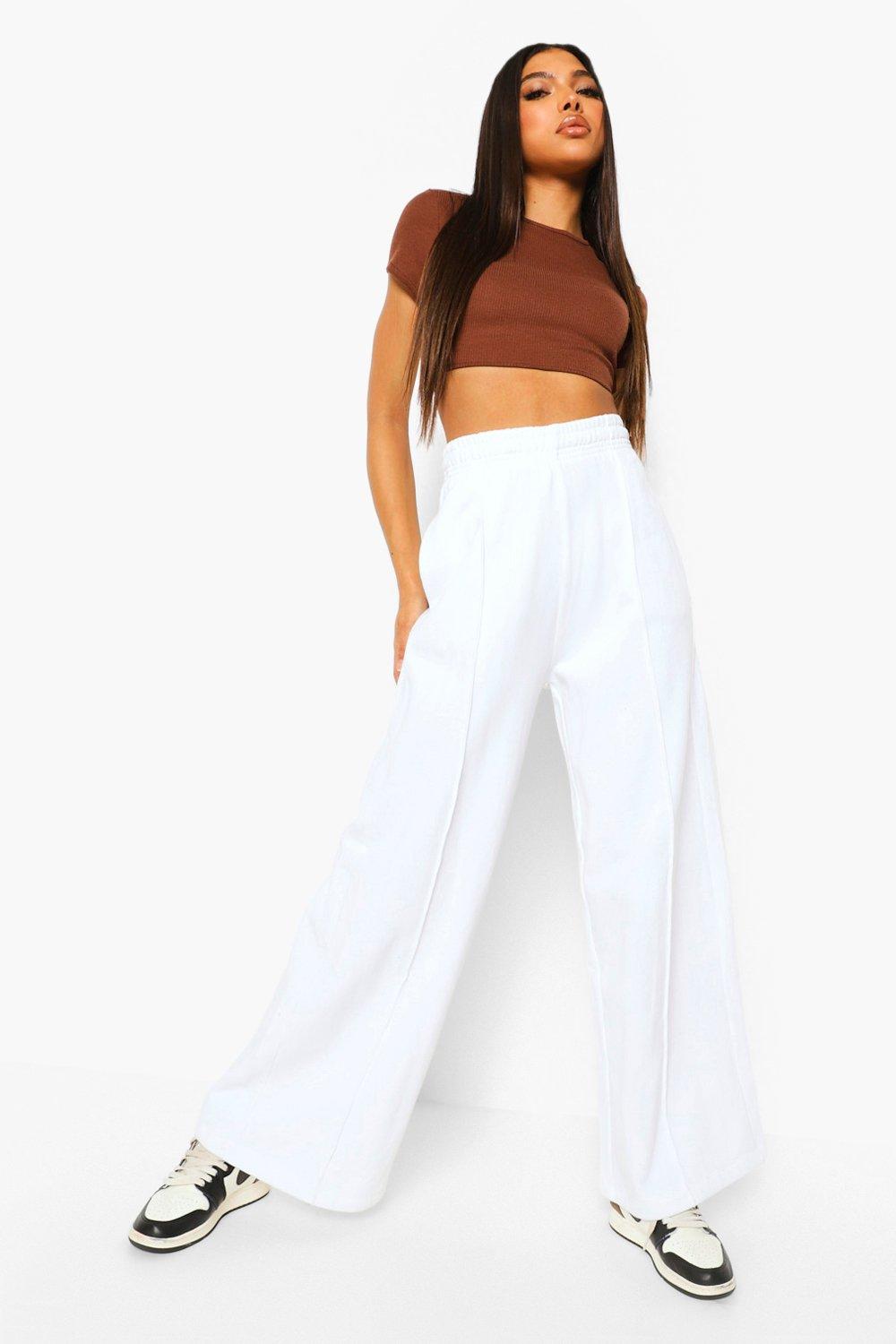 Women s White Tall Seam Wide Leg Flare Joggers Boohoo UK