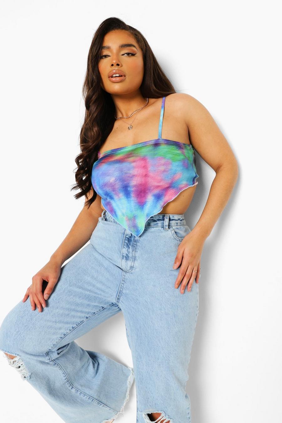 Multi Plus Tie Dye Strappy Scarf Crop Top image number 1