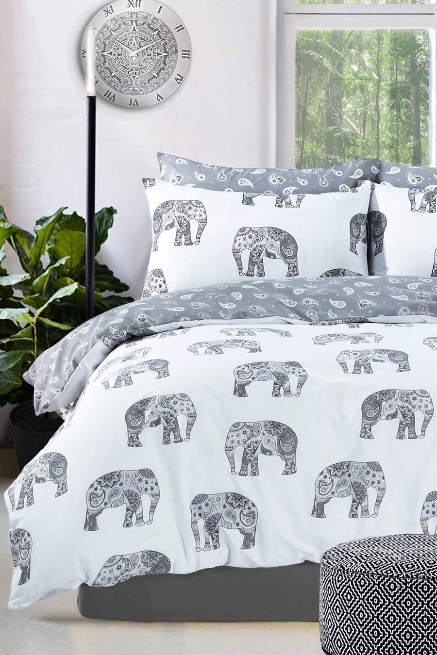 אפור סט כיסוי מיטה זוגי עם הדפס פילים image number 1