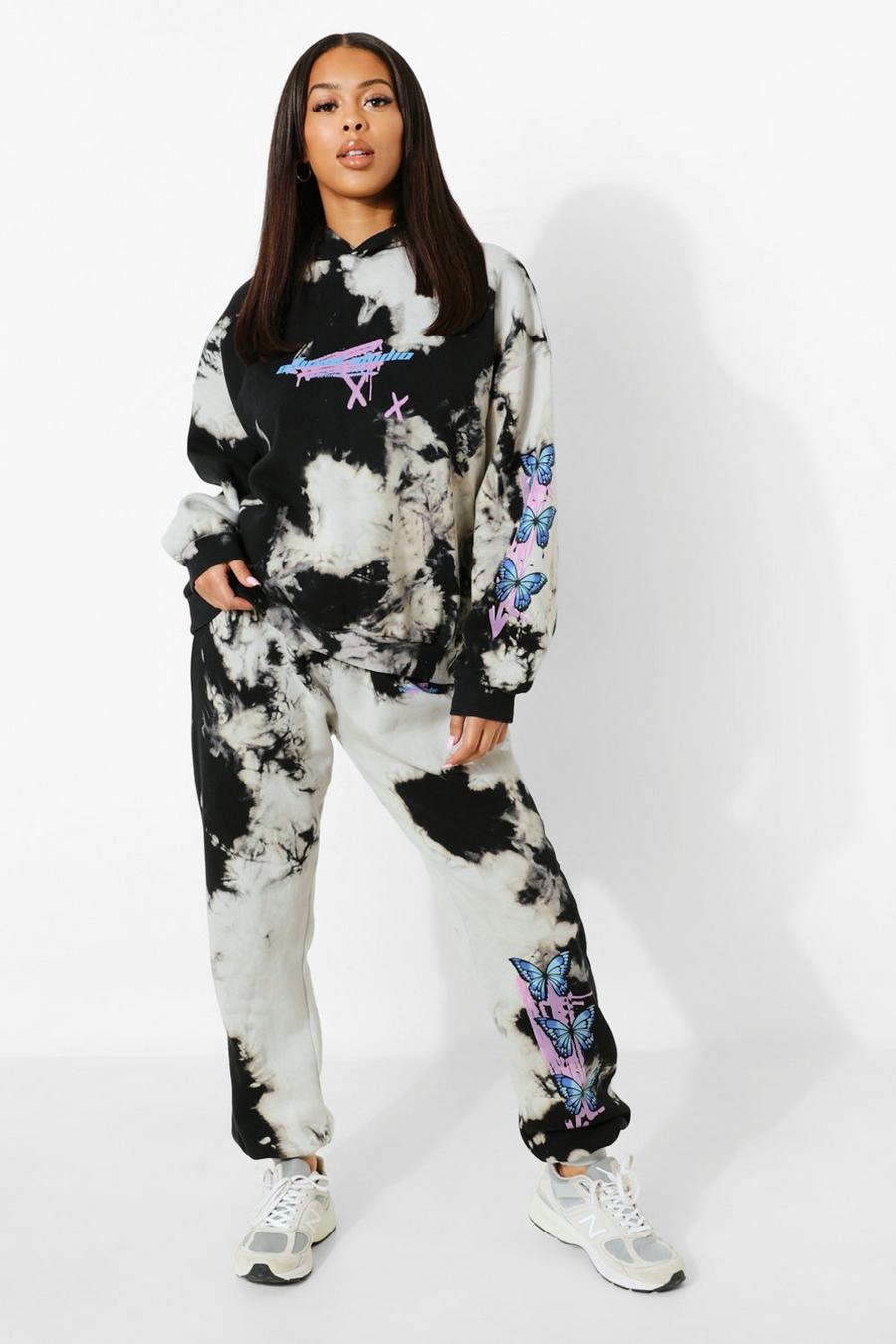 Black Tie Dye Butterfly Print Tracksuit image number 1