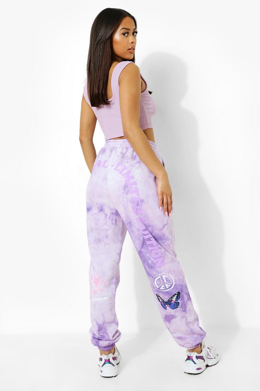 Lilac Tie Dye Back Print Track Pants image number 1