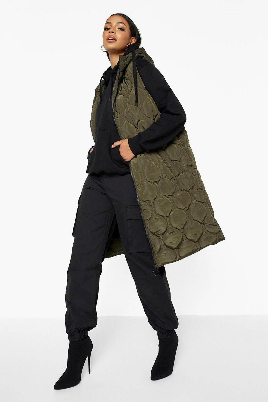 Khaki Quilted Longline Gilet image number 1