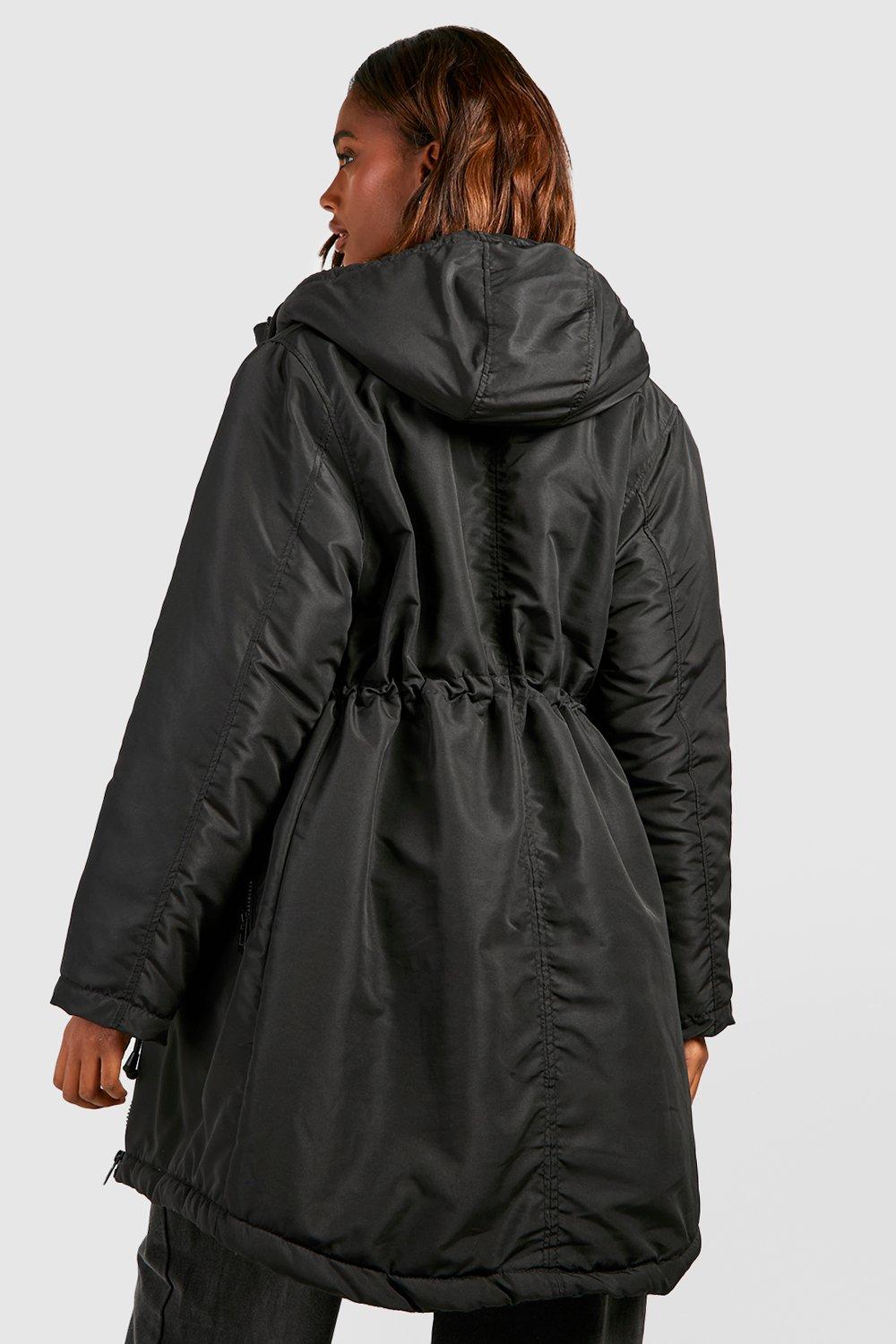 boohoo Longline Padded Parka Coat Black Size 4