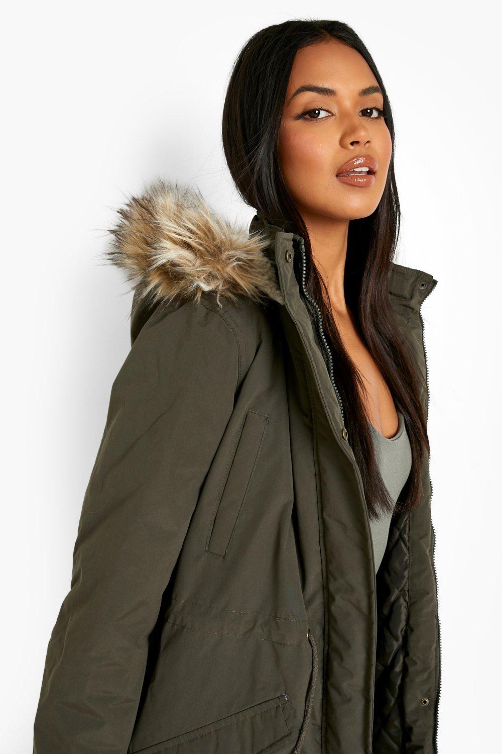 Khaki fur 2024 hood coat