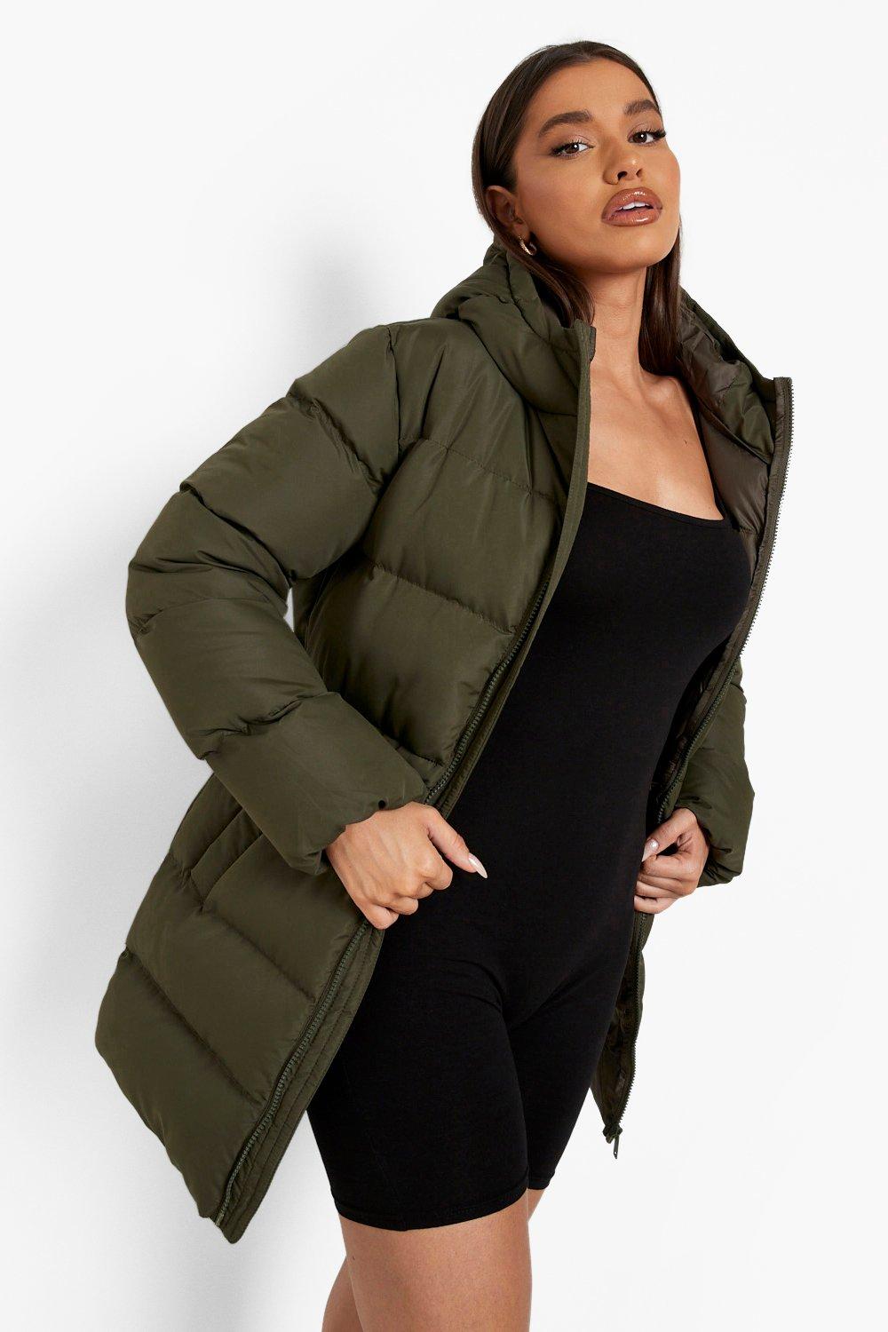 khaki down puffer coat