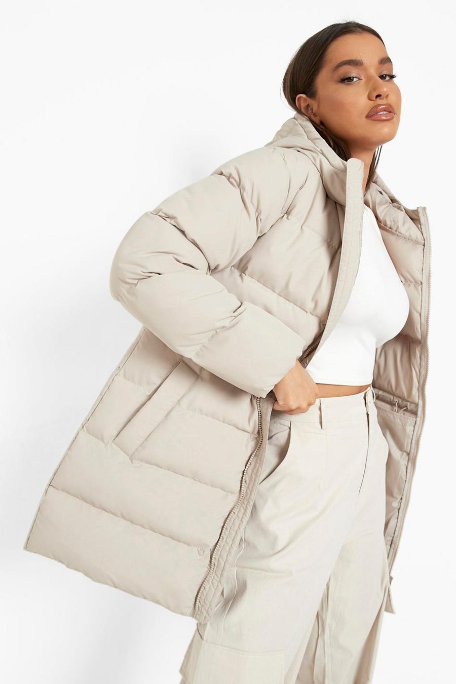 Stone Hooded Waist Detail Puffer Coat image number 1