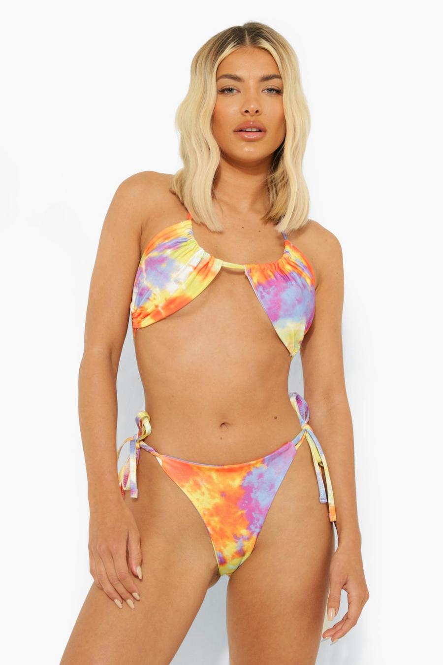 Slip bikini effetto tie-dye con intagli, Multi image number 1