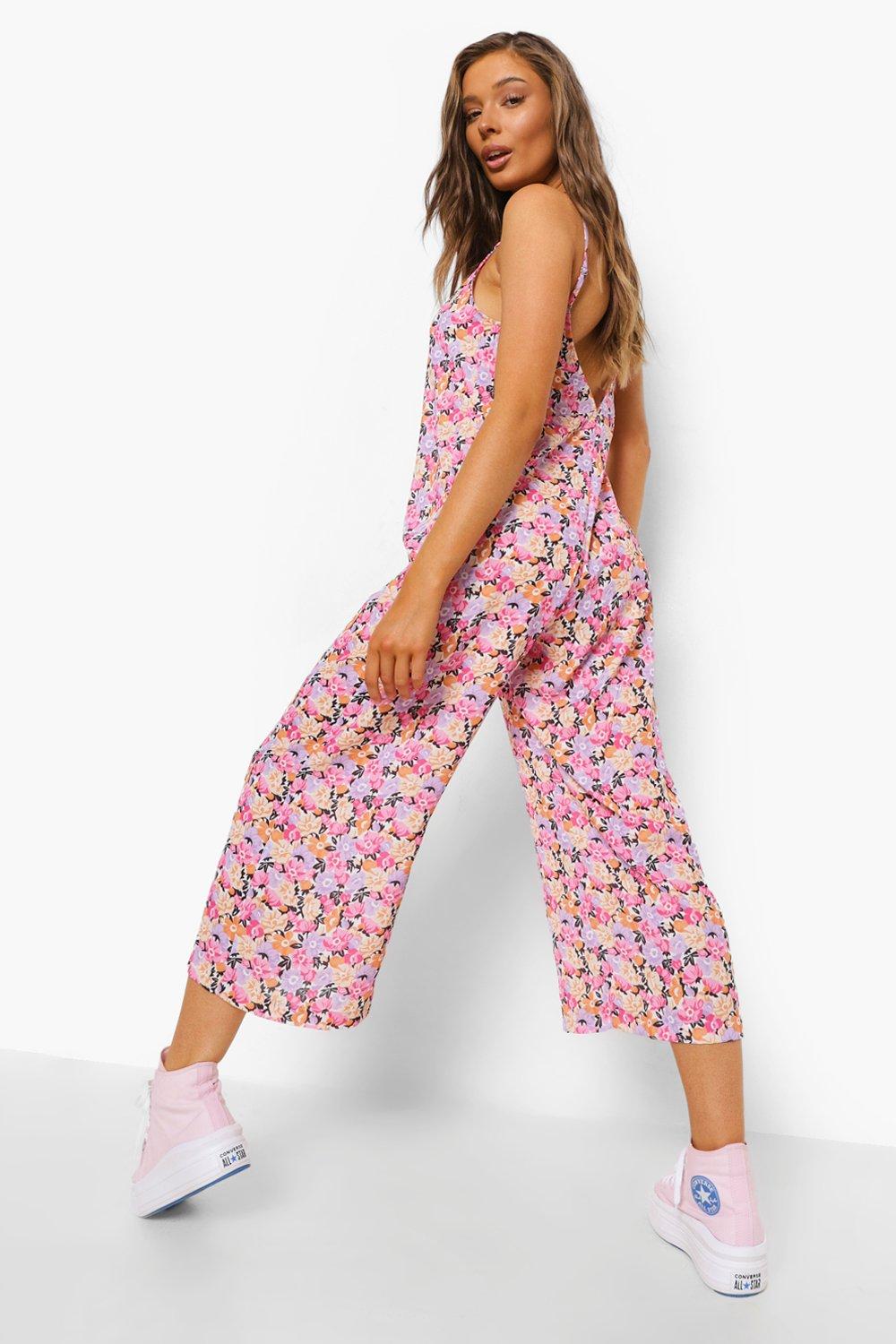 Floral Print Strappy Culotte Jumpsuit