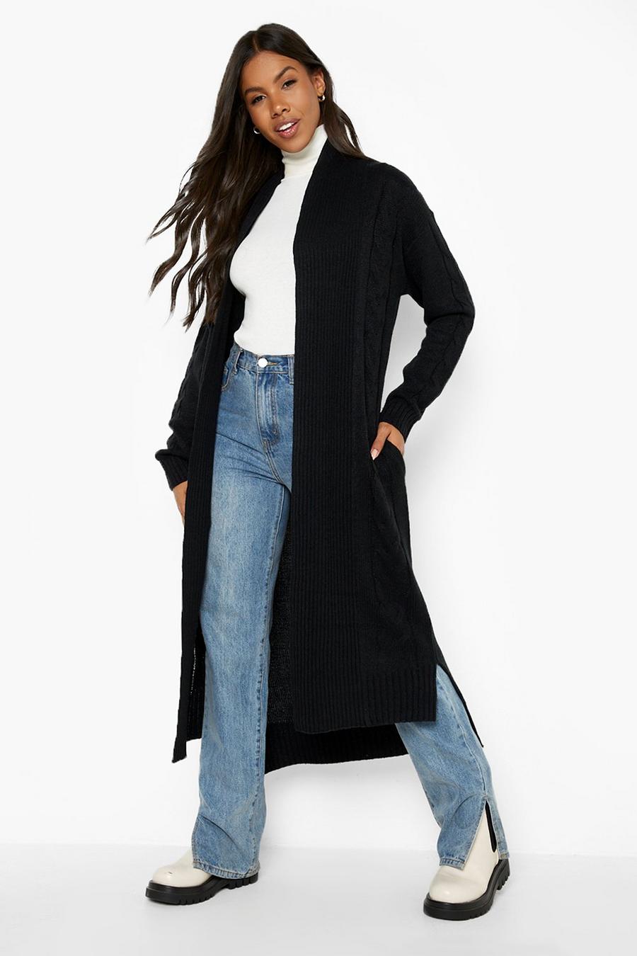 Black Cable Knit Maxi Cardigan image number 1