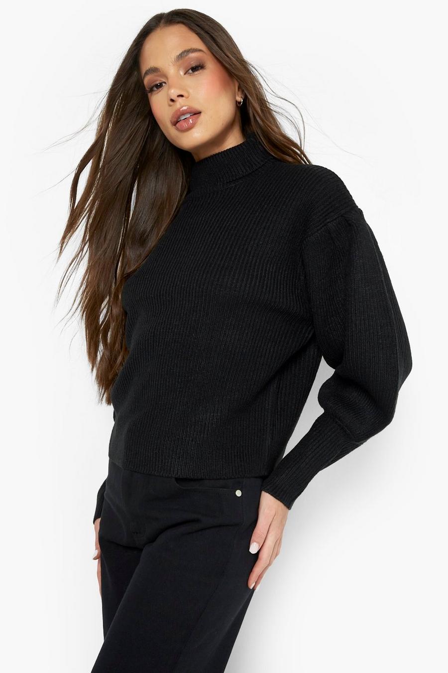 Black Balloon Sleeve Turtleneck Sweater
