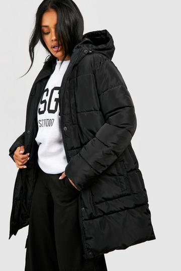 Black Pocket Detail Hooded Puffer Jacket