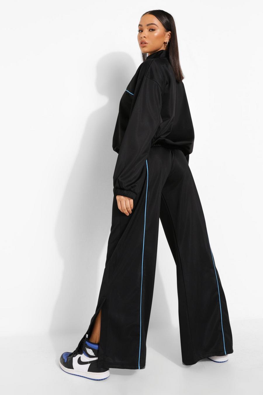 Black Contrast Piping Track Pants image number 1