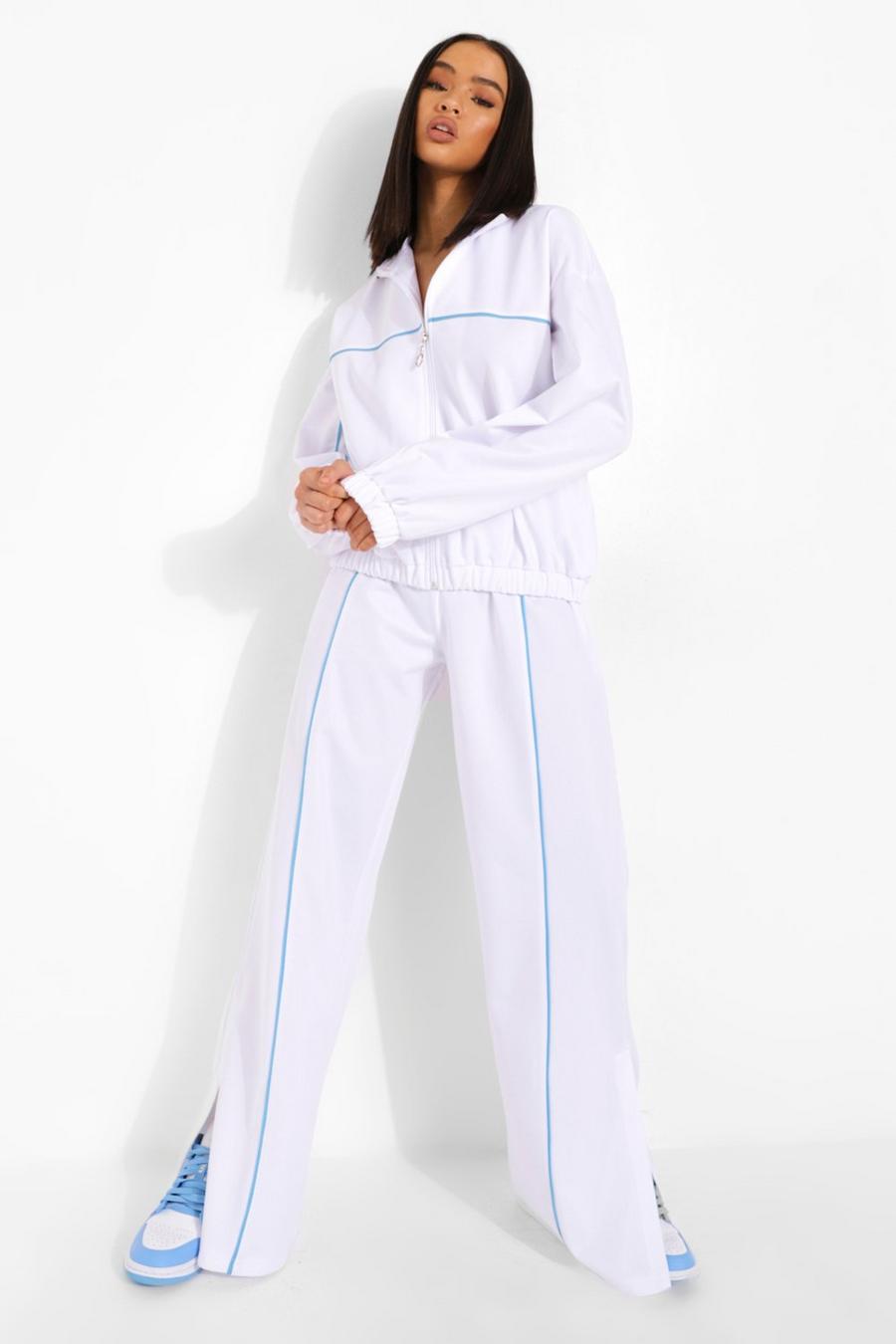 White Contrast Piping Track Pants image number 1